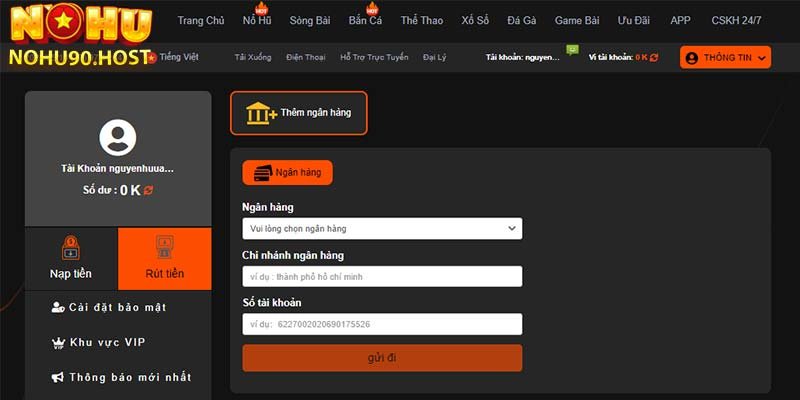 Hướng dẫn 3 bước rút tiền Nohu90 chi tiết cho người mới
